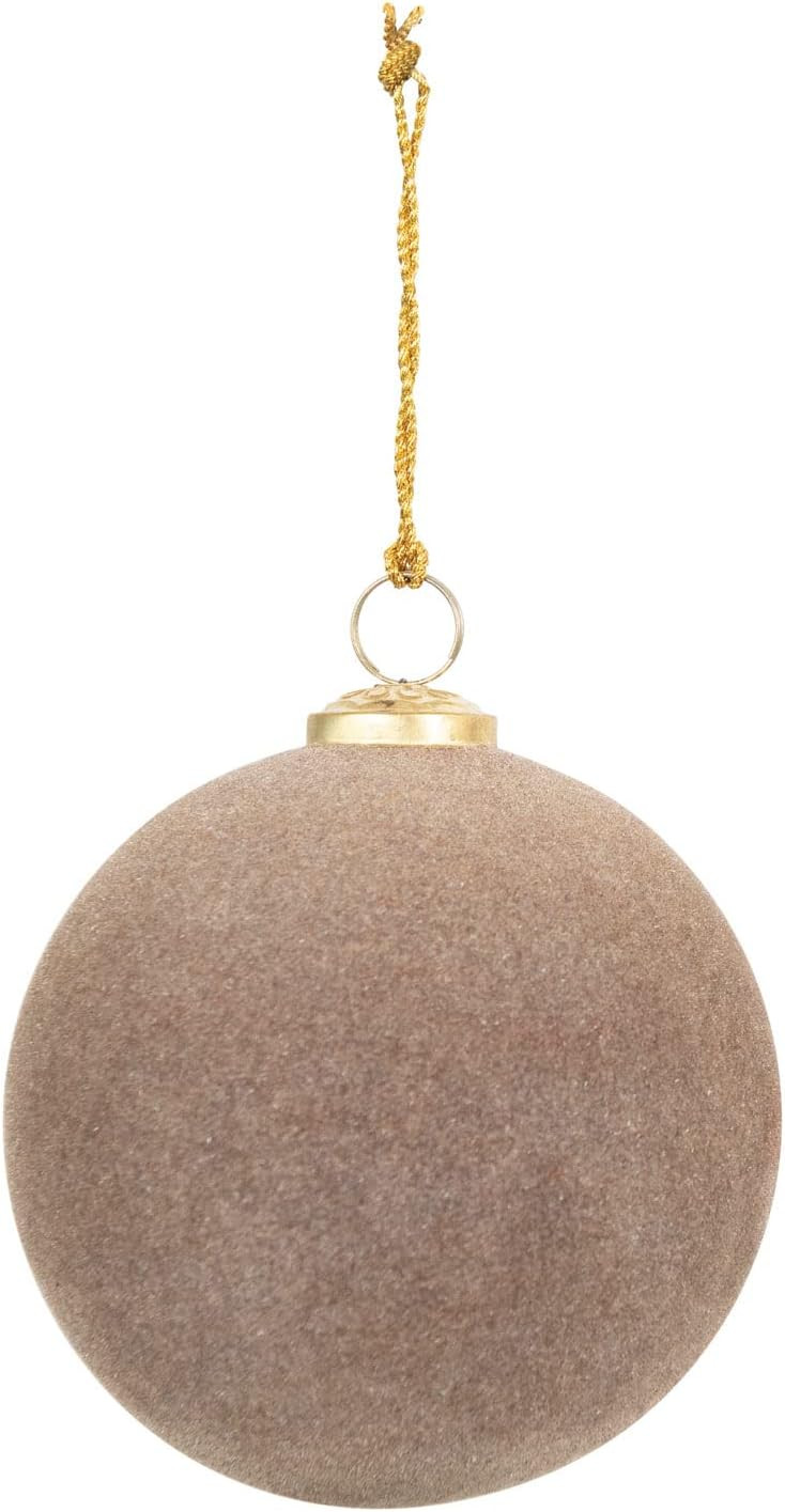 Creative Co-Op Flocked Glass Ball Ornament, Tan | Amazon (US)