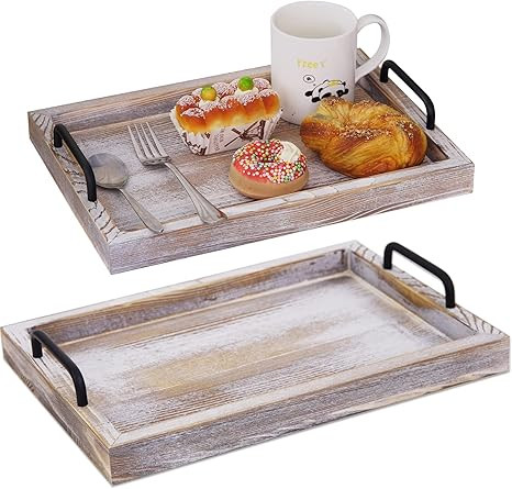 Wooden Serving Trays with Handles Coffee Table Tray Ottoman Tray Decor Set of 2 Farmhouse Decorat... | Amazon (US)