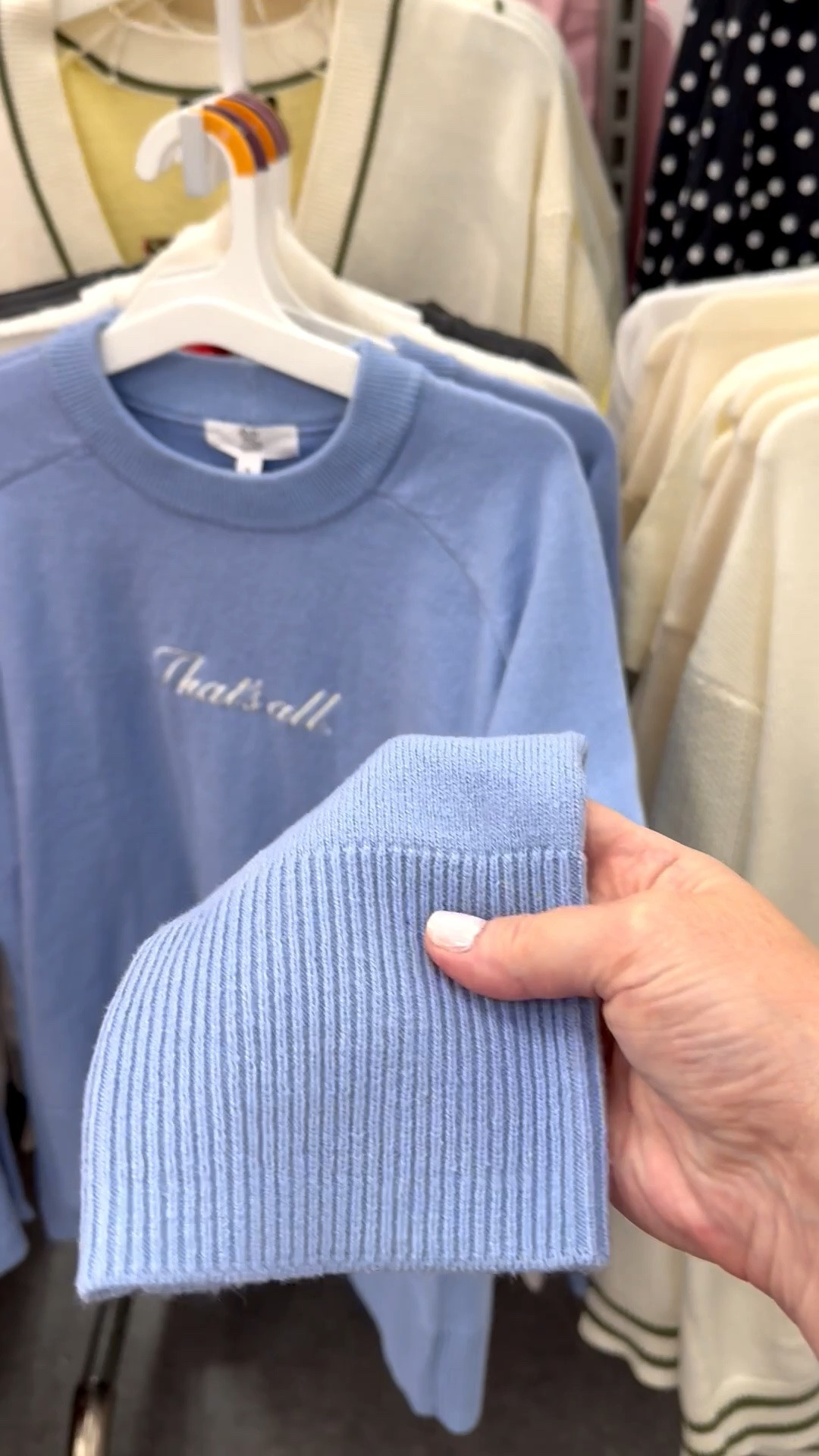 Are you a The Devil Wears Prada fan? 👠 How cute is this sky blue sweater with ‘That’s all’ embroidered on the front? I love the longer than normal cuff on the sleeves, and it’s super soft, and not scratchy.

#thedevilwearsprada #thatsall #softbluesweater #softsweater #target #springsweater #runwaymagazine #miranda

#LTKMothersDay #LTKOver40 #LTKMidsize