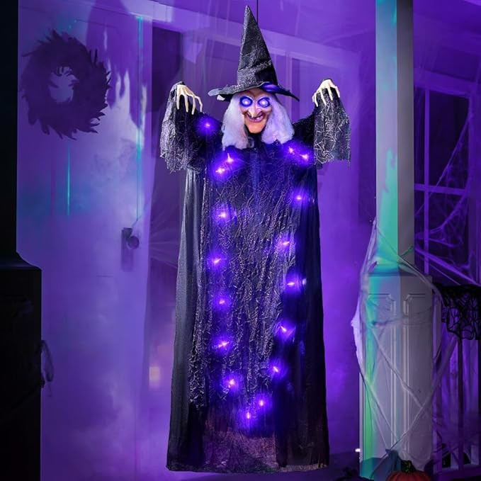 JOYIN 72” Hanging Witch Decor Halloween Decorations Indoor, Talking Halloween Witch on Broom Li... | Amazon (US)