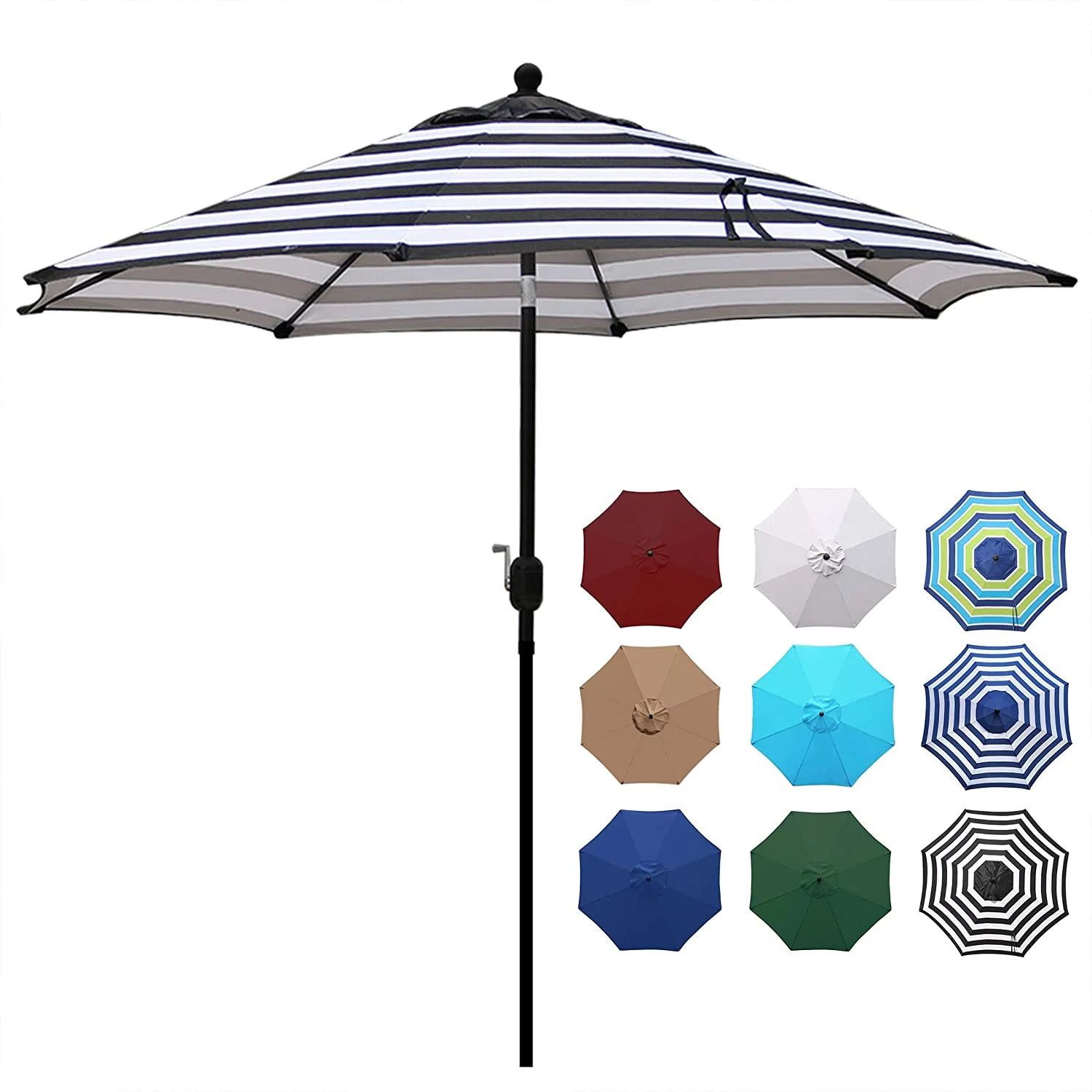 Blissun 9' Outdoor Aluminum Patio Umbrella, Striped Patio Umbrella, Market Striped Umbrella with ... | Walmart (US)