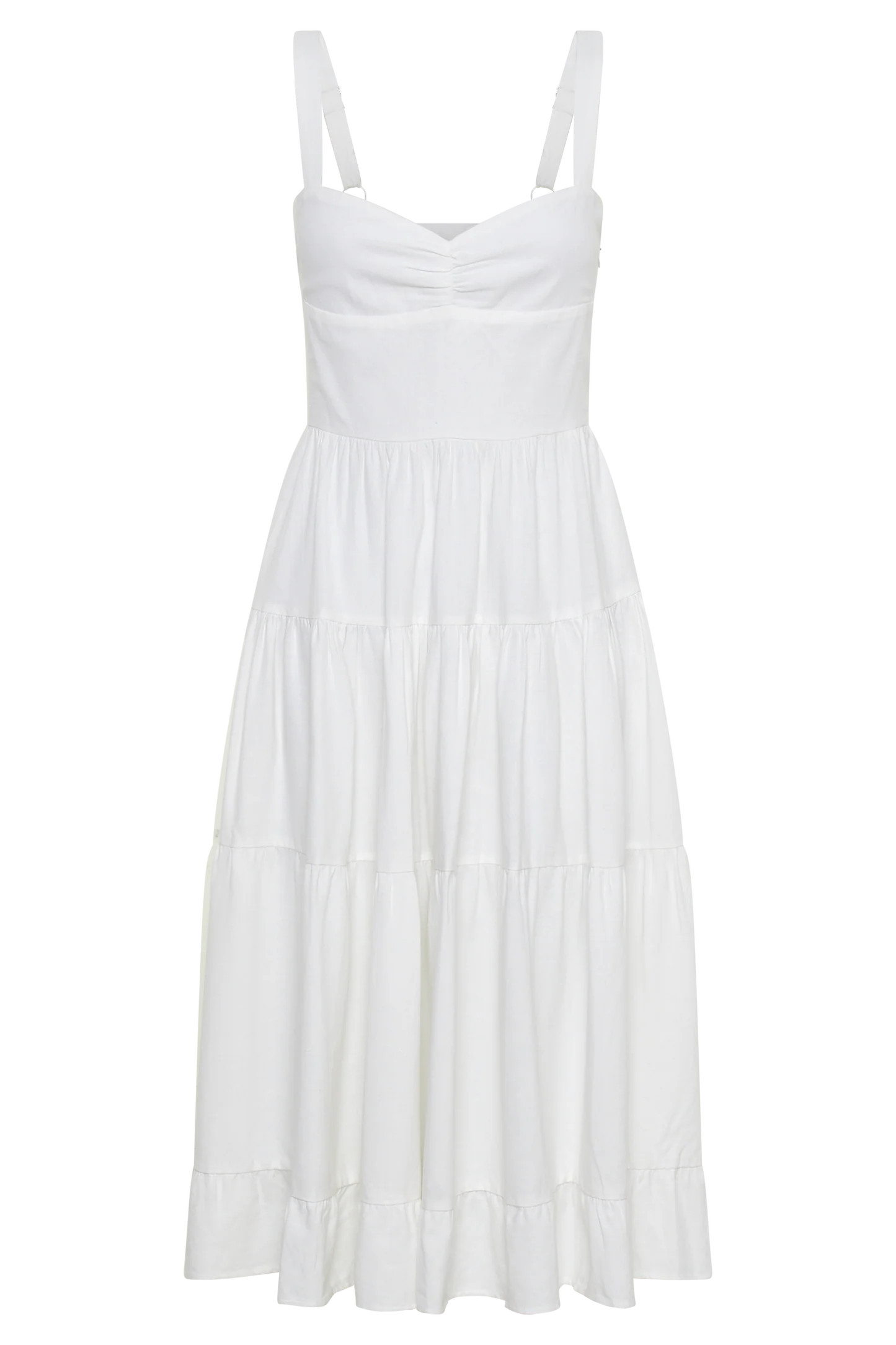 Linen Midi Dress - White | MESHKI US