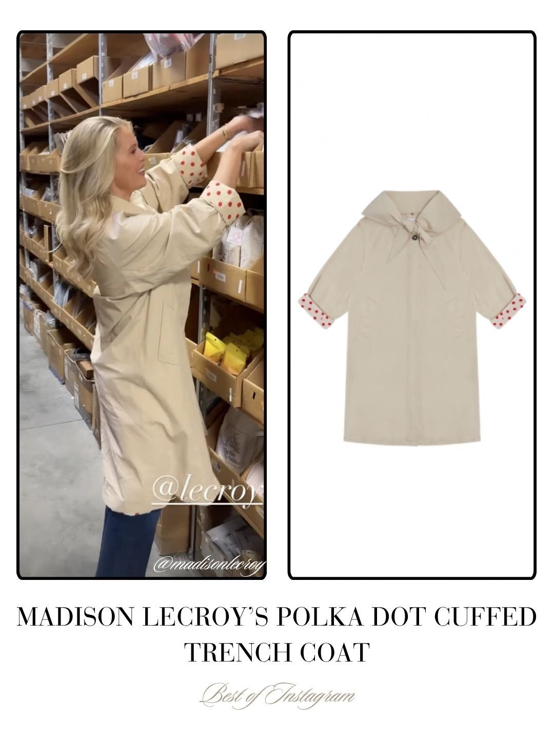 Madison LeCroy’s Polka Dot Cuffed Trench Coat 📸 = @madisonlecroy 