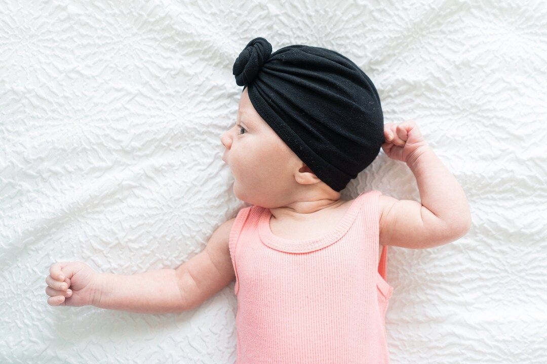 Black Top Knot Turban for Baby, Toddler Winter Outfit, Adult Headwrap, Newborn Hospital Hat, Fall... | Etsy (US)