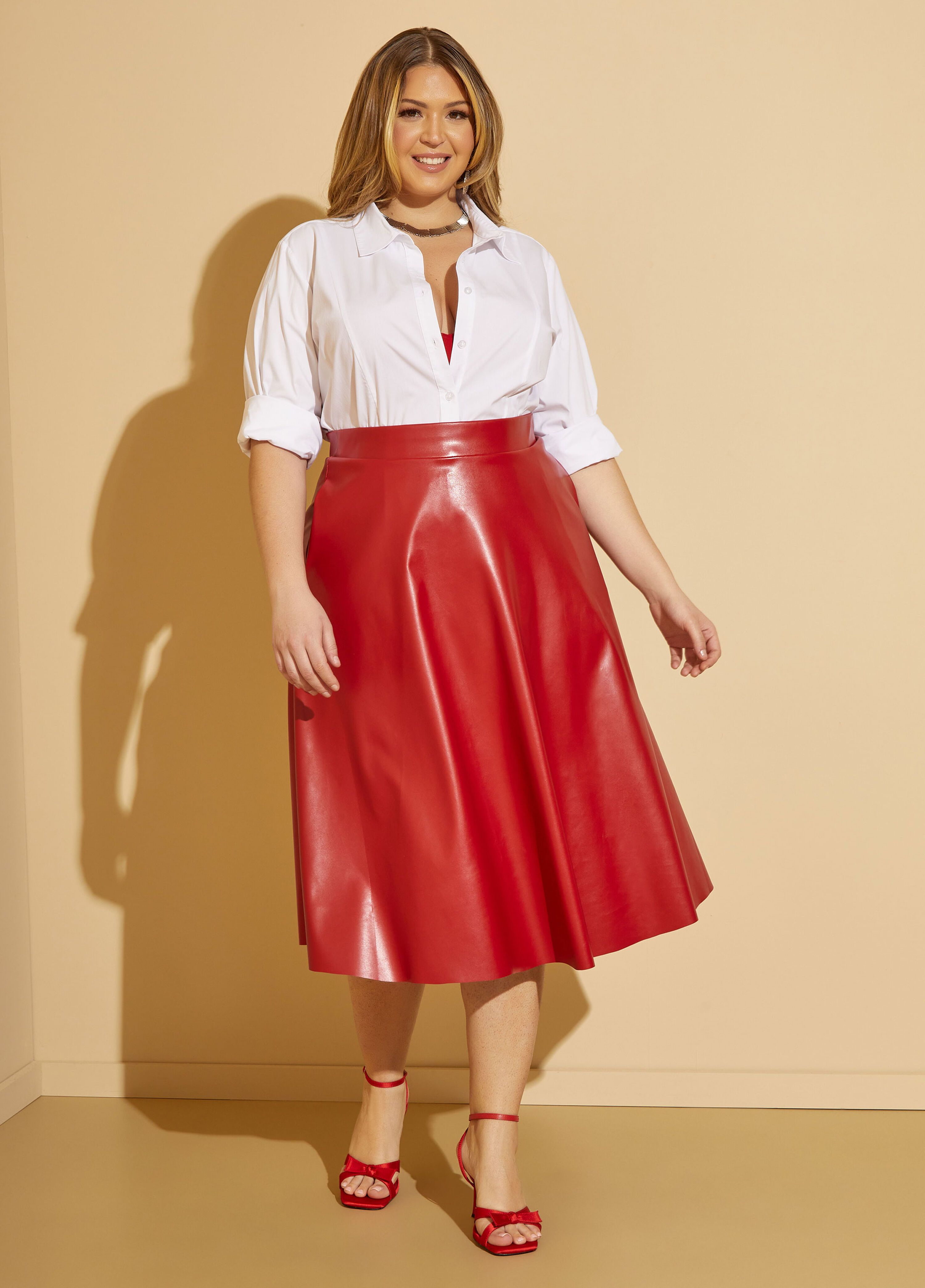 Faux Leather A Line Midi Skirt | Ashley Stewart