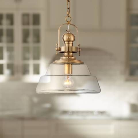 Donovan 13" Wide Antique Brass and Clear Glass Pendant Light | Lamps Plus