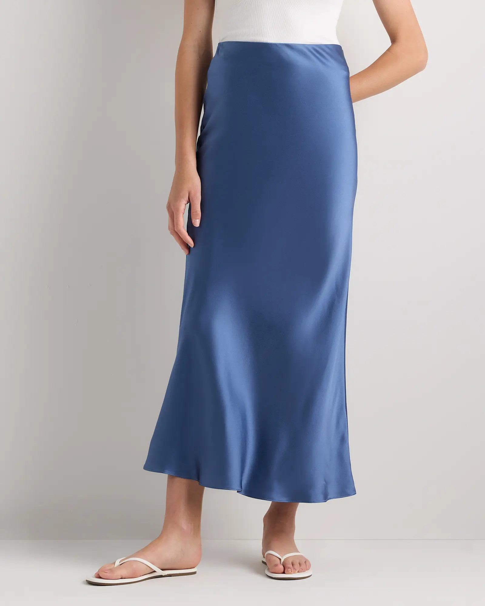 100% Washable Silk Maxi Skirt in Moonstone Blue | Quince