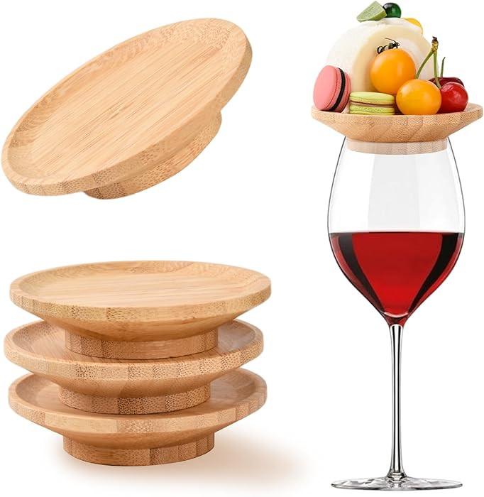 4 Pcs Wine Glass Charcuterie Topper, 4" Mini Charcuterie Boards, Wine Appetizer Plates for Family... | Amazon (US)