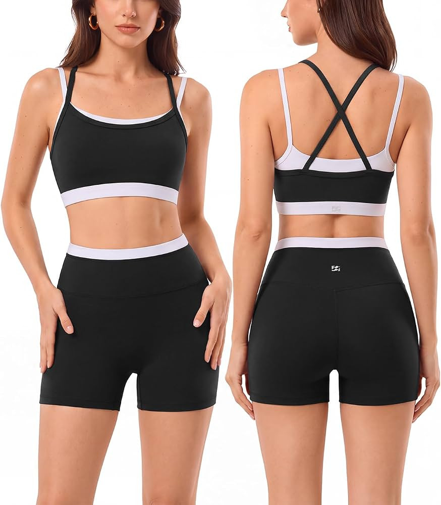 2 Pieces Workout Sets for Women,Seamless Athletic Short with Double Layer Sports Bra,Gym Matching... | Amazon (US)