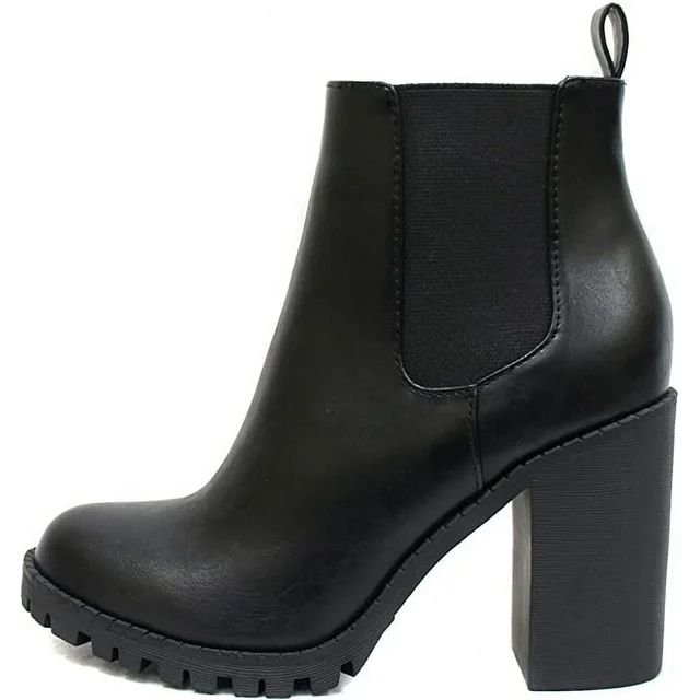 Soda Glove Chelsea w/Lug Sole Elastic Gore Chunky Heeled Ankle Boots Black (Black, 8) | Walmart (US)