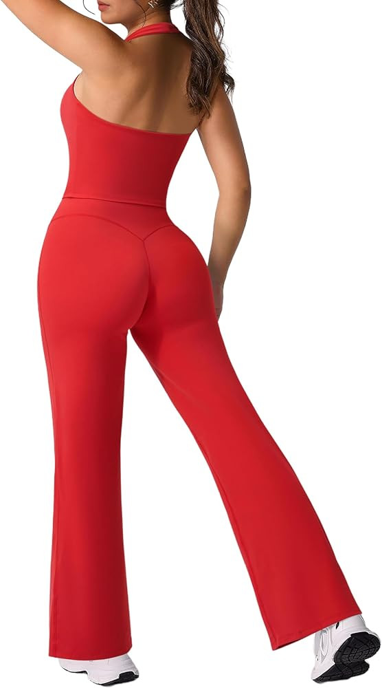 RXRXCOCO Halter Workout Sets for Women 2 Piece Padded Crop Tank Tops Straight Leg Yoga Pants Outf... | Amazon (US)