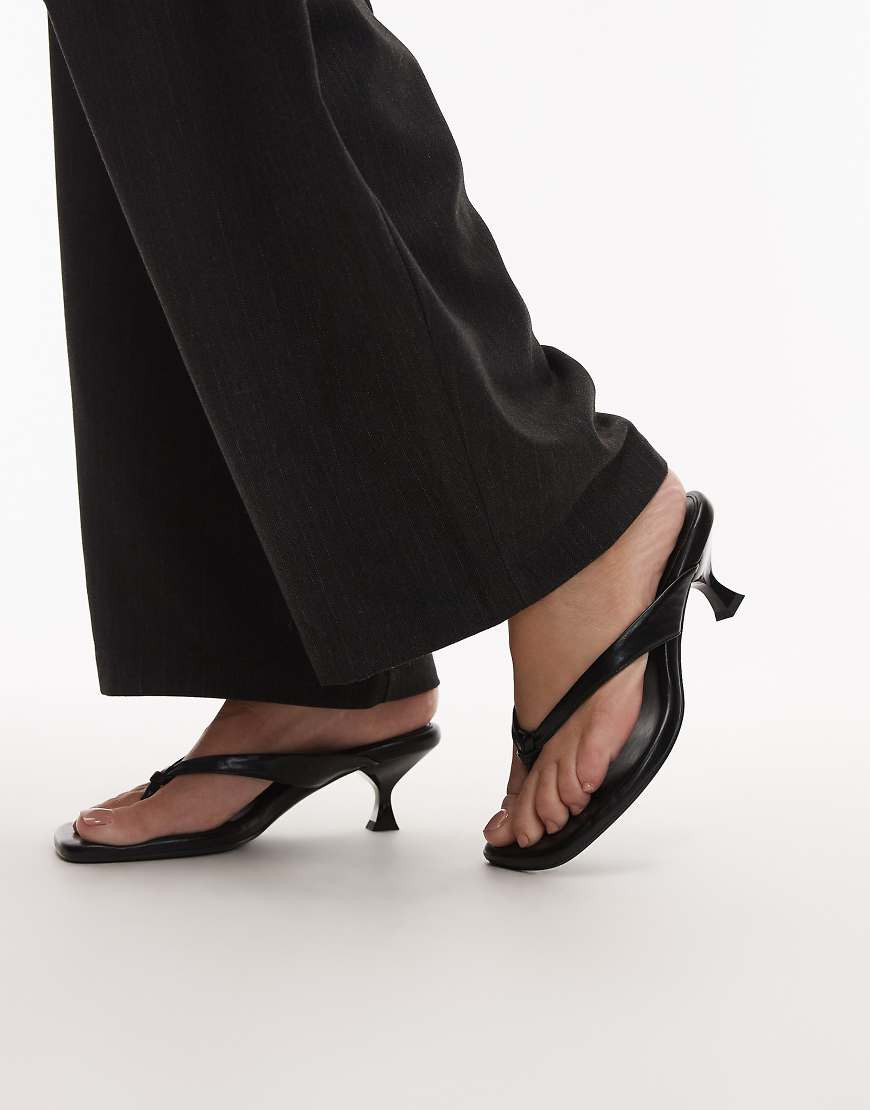 ASOS DESIGN Havana toe thong kitten heel sandals in black | ASOS (Global)