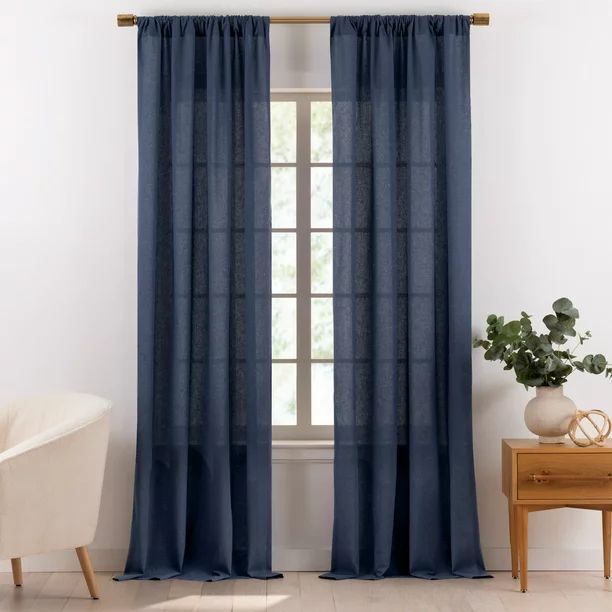 Gap Home Multi-Nep Organic Cotton Light Filtering Window Curtain Pair Dark Blue 84 - Walmart.com | Walmart (US)