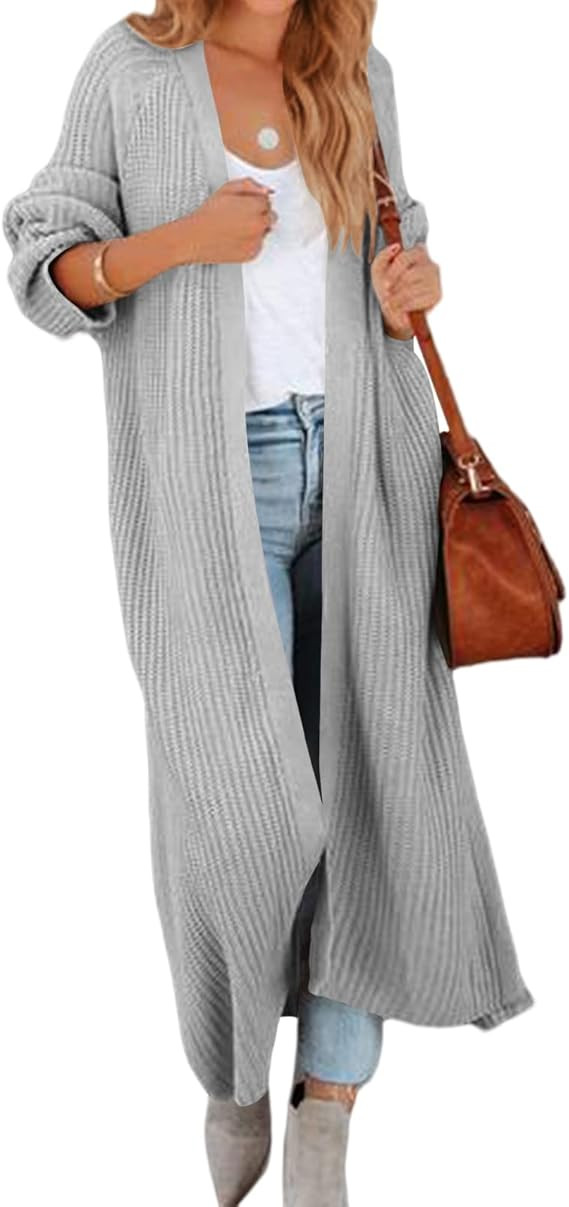 Women's Oversized Long Cardigan Sweaters Long Sleeve Split Open Front Drape Knit Duster Coat | Amazon (US)