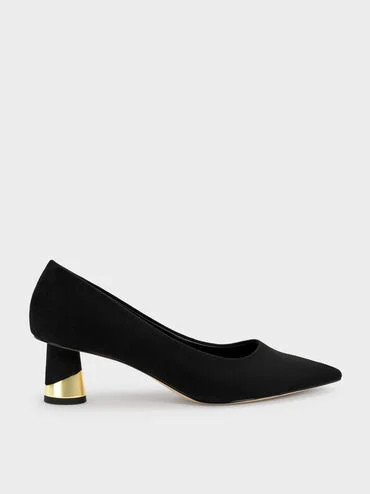 Cammie Metallic Sculptural Heel Textured Pumps
    
         - Black Textured | Charles & Keith US