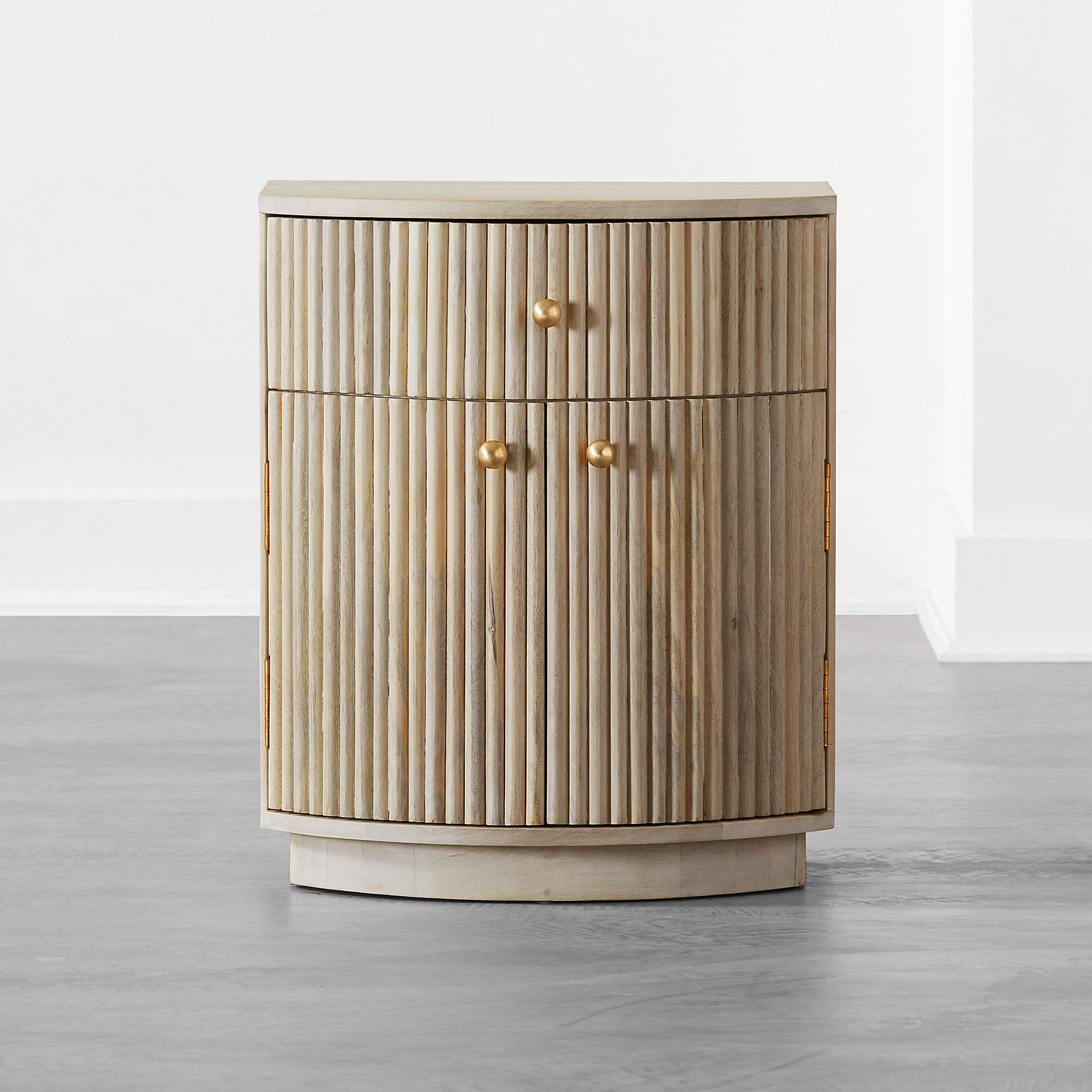 Cameo Curved Whitewashed Wood Nightstand with Drawer + Reviews | CB2 | CB2