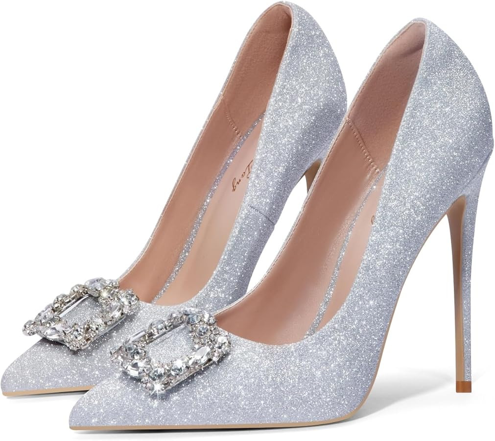 Elisabet Tang Women's High Heels,4.72 Inch Satin Glitter Rhinestone Stiletto Pumps for Women Sexy... | Amazon (US)