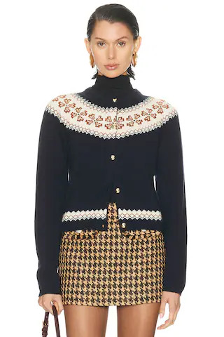 FRAME The Cashmere Fairisle Cardi in Navy | FWRD 