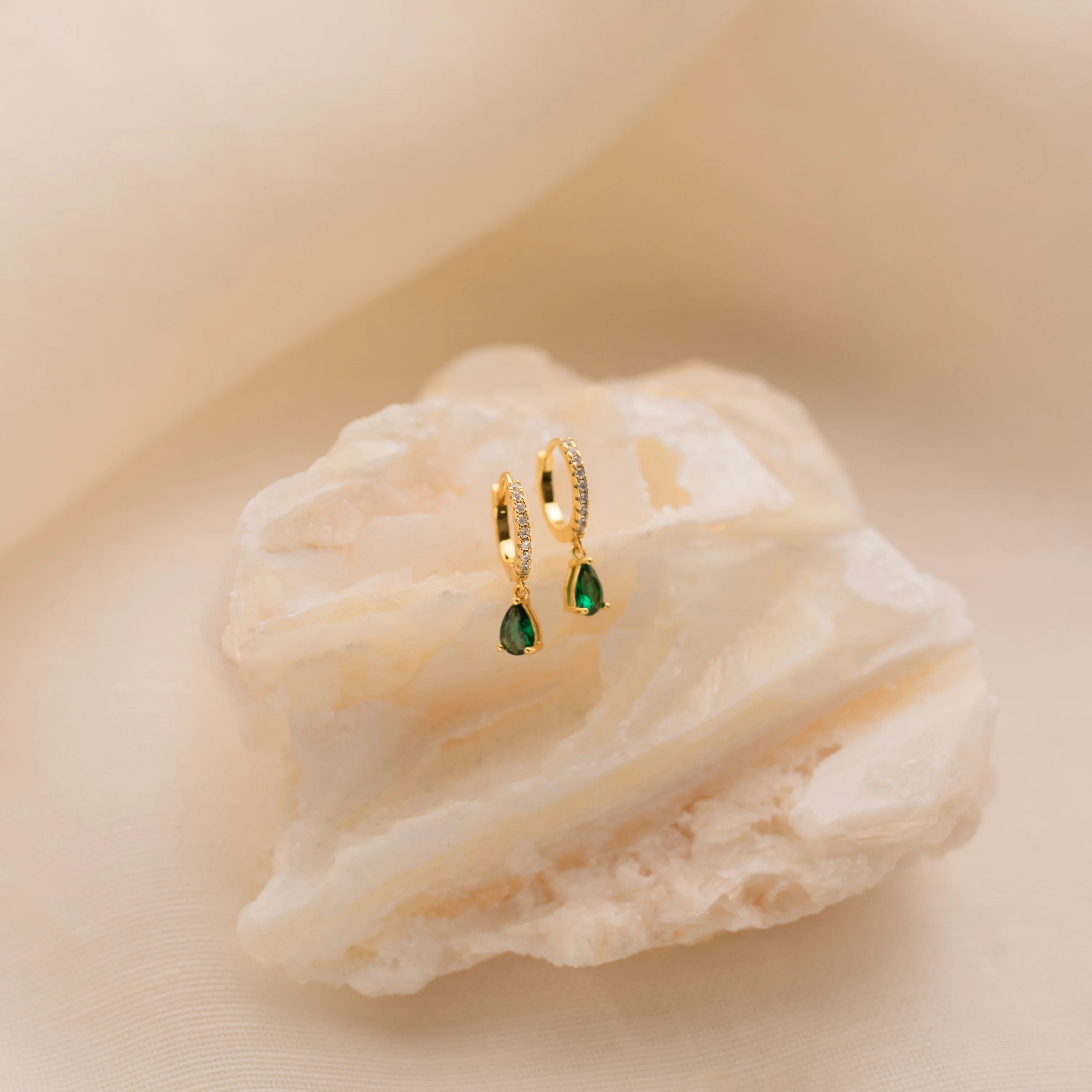 Pave Birthstone Drop Hoop Earrings | Gift for Mom | Caitlyn Minimalist | Caitlyn Minimalist