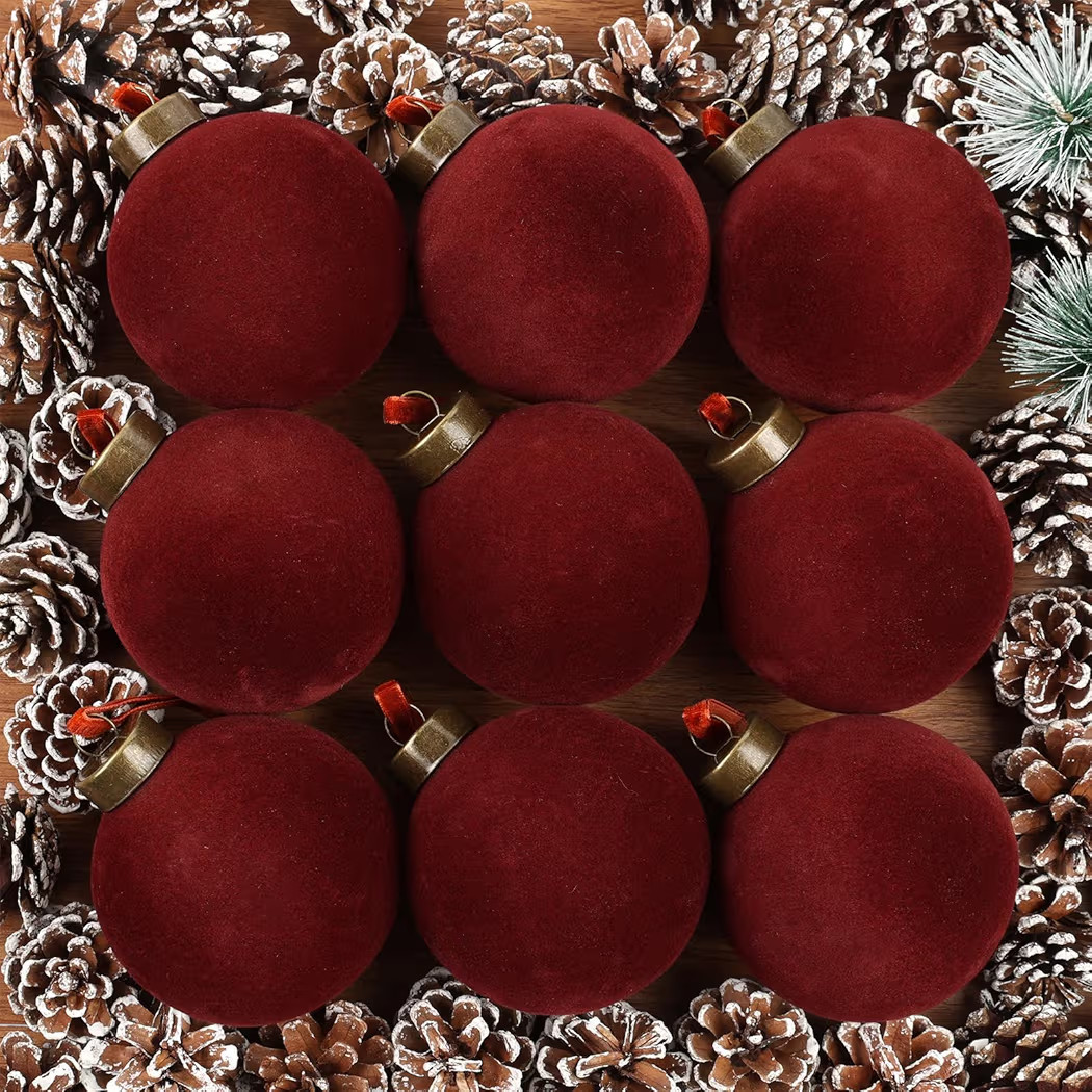 9 PCS Christmas Velvet Balls Flocked Xmas Tree Ball Ornaments Christmas Large Ball Set Xmas Tree ... | Amazon (US)