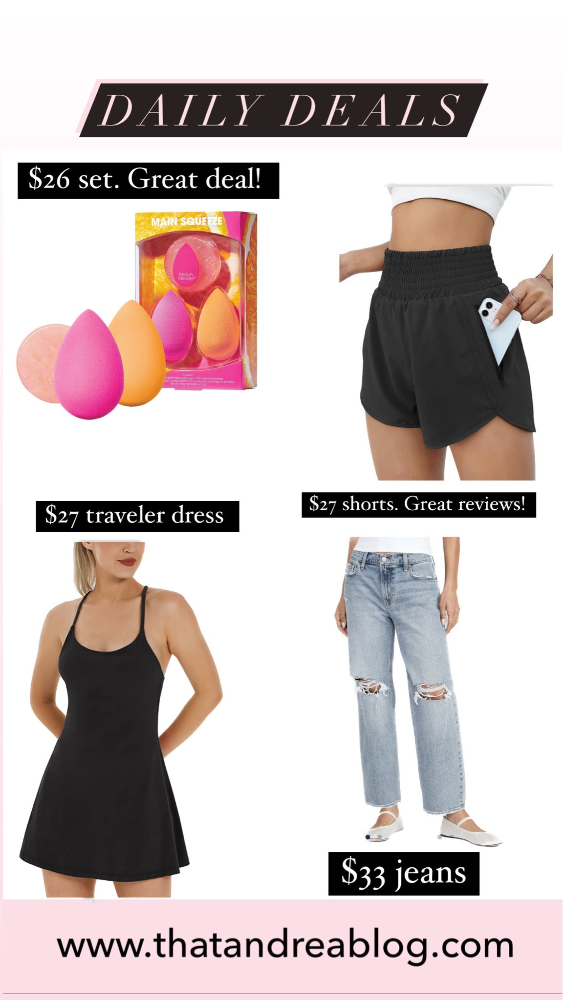 Daily deals 
Jeans on sale 
Jeans deals 
Amazon clothing 
Beauty blender
Beauty blender set 
Boyfriend jeans 

#LTKsalealert #LTKunder50 #LTKstyletip