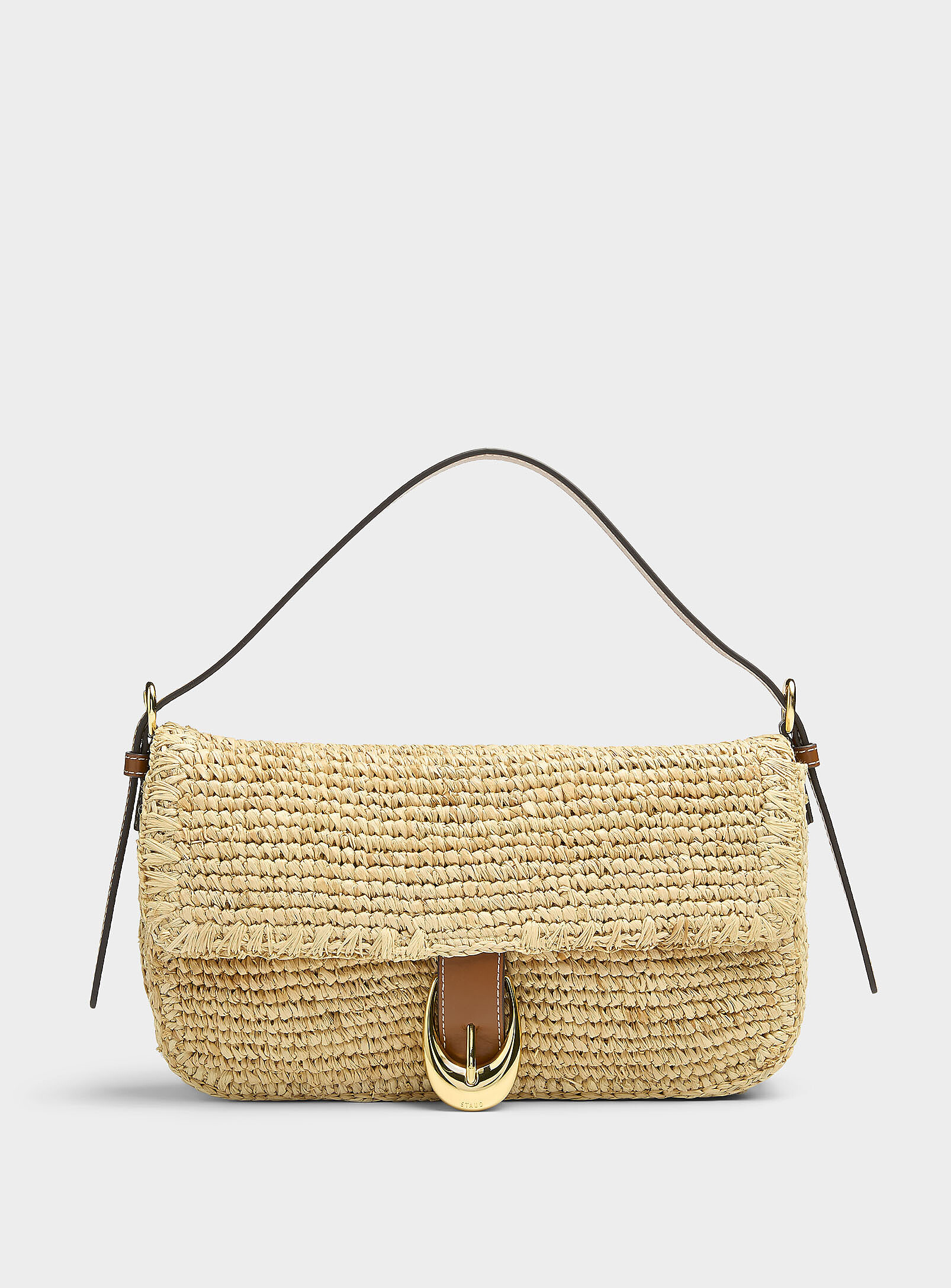 STAUD - Harlow leather and raffia shoulder bag (Women, Beige, ONE SIZE) | Simons