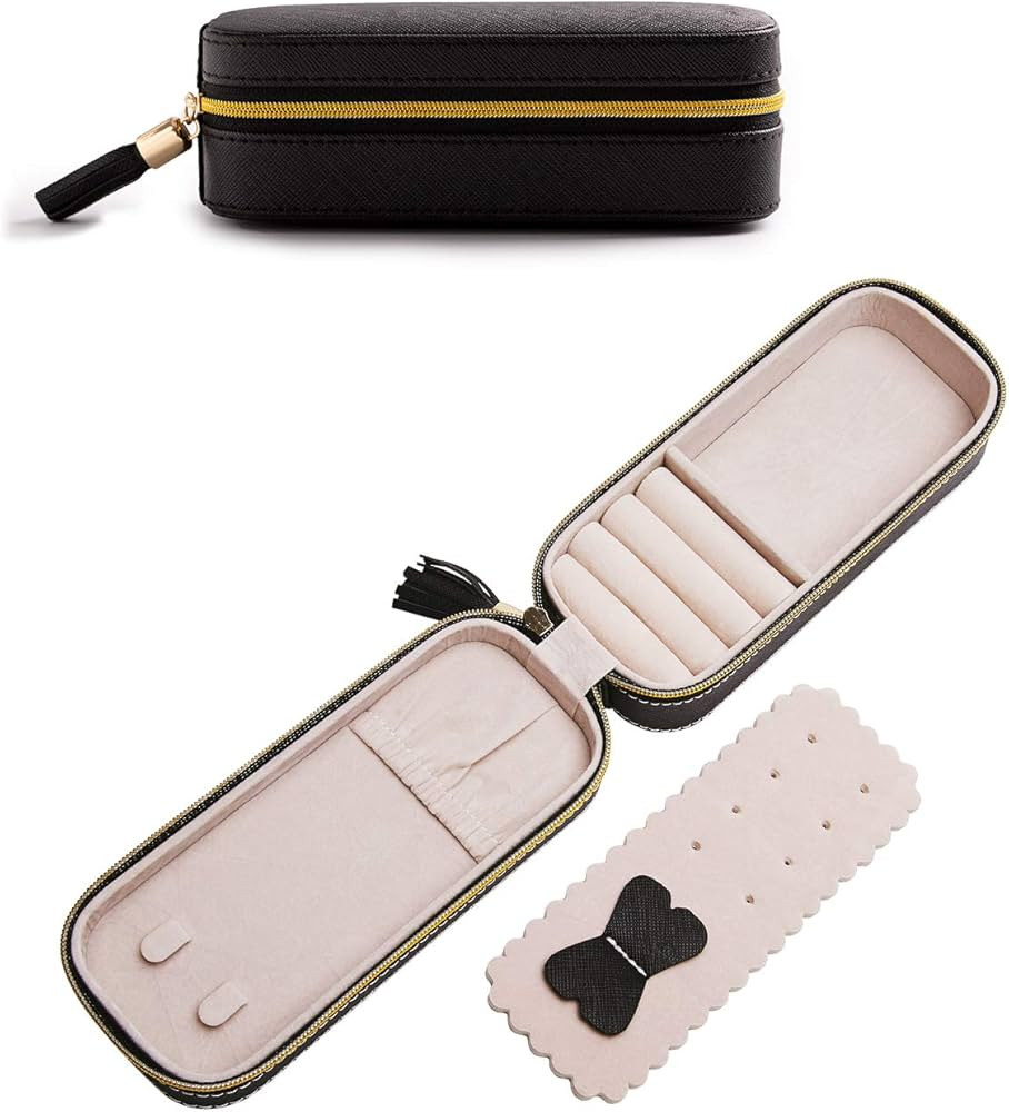 SANQIANWAN Small Jewelry Travel Organizer Box with PU Leather Portable Jewelry Storage Case for N... | Amazon (US)