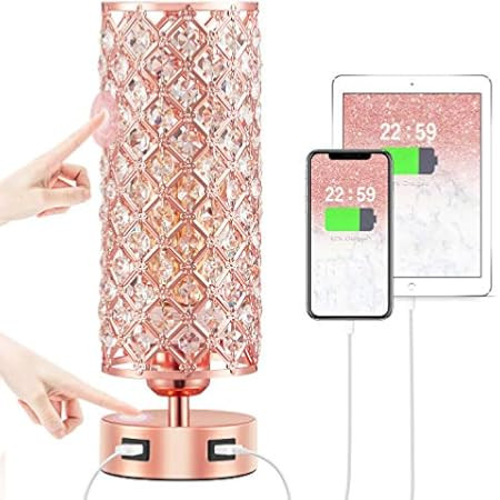 Acaxin Crystal Table Bedside Lamp Touch Control, 3-Way Dimmable & Bulb Included, Girls Rose Gold Bed | Amazon (US)