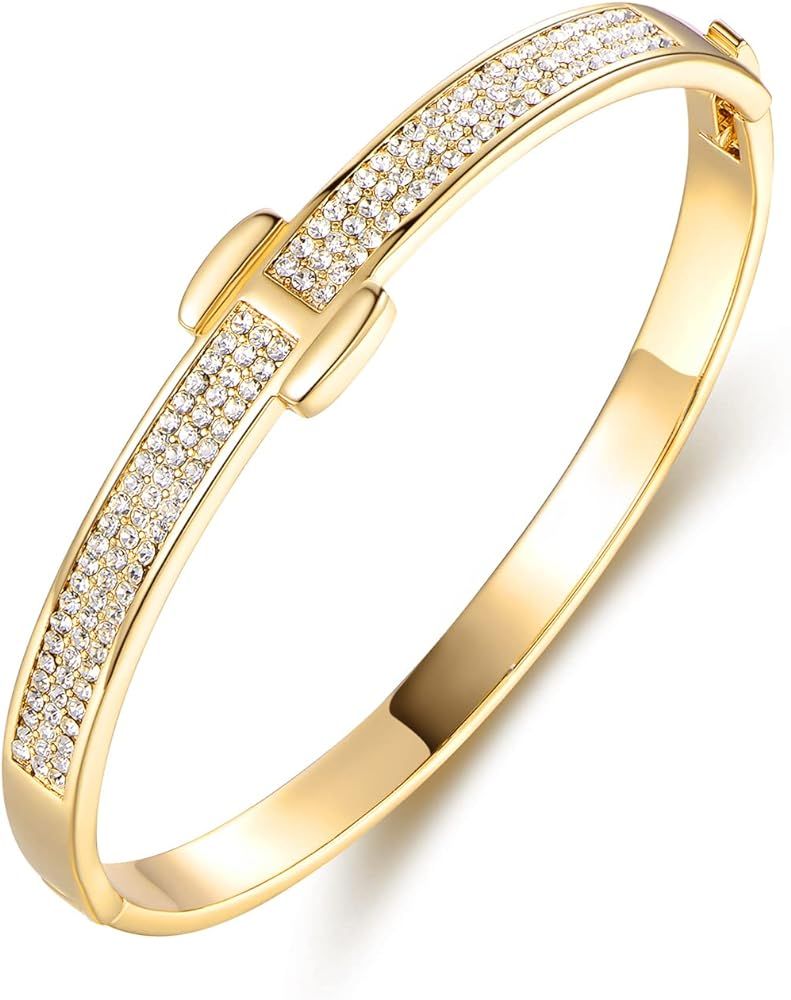 Bazel 18K Gold Plated Crystal Belt Bangle for Women (Gold) | Amazon (US)