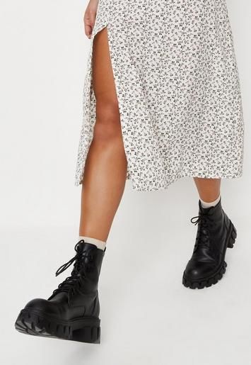 Black Tab Lace Up Chunky Ankle Boots | Missguided (US & CA)