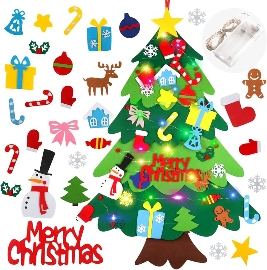 Felt Christmas Tree Set for Toddlers Kids with Led String Light，3.2ft Wall Hanging DIY Christma... | Amazon (US)
