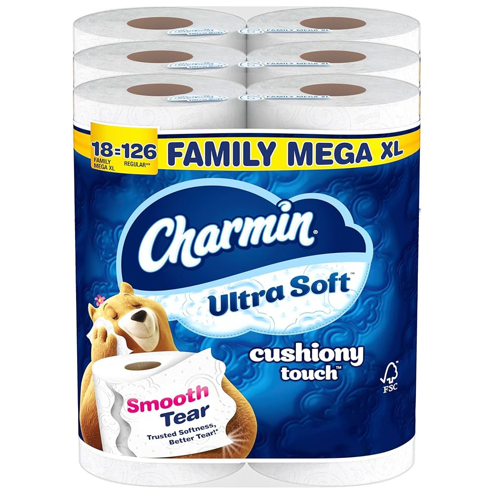 Charmin Toilet Paper Ultra Soft Cushiony Touch, 18 Family Mega XL Rolls = 126 Regular Rolls | Amazon (US)