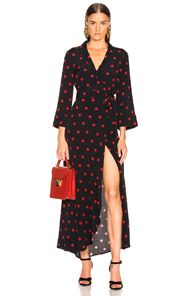 Ganni Barra Crepe Dress in Black,Polka Dots,Red | FWRD 