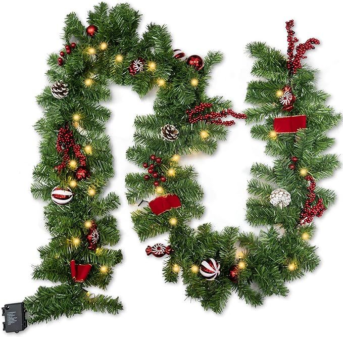 FUNPENY Christmas Artificial Garland with 50 LED Light, 9 FT Christmas Pinecone Wreath Flocked wi... | Amazon (US)