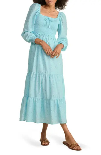 vineyard vines Long Sleeve Smocked Midi Dress in Beachcomber Blue at Nordstrom Rack, Size Large | Nordstrom Rack