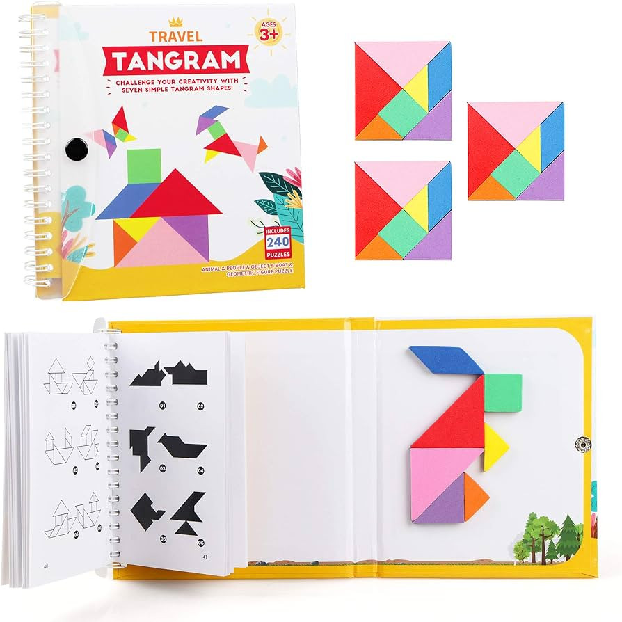 Vanmor Travel Tangram Puzzle - 3 Sets of Magnetic Tangram with 240 Solution - Montessori Shape Pa... | Amazon (US)