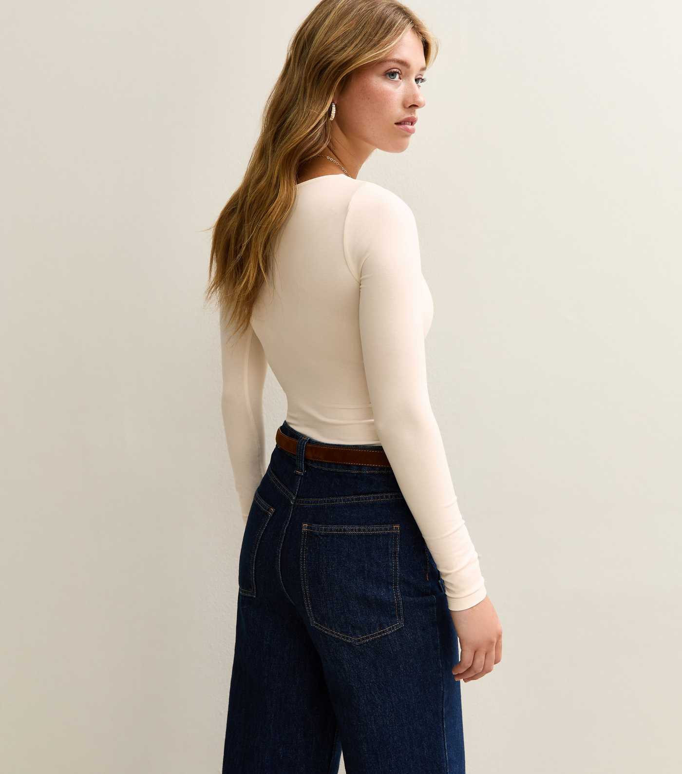 Cream V-Neck Long Sleeve Bodysuit | New Look | New Look (UK)