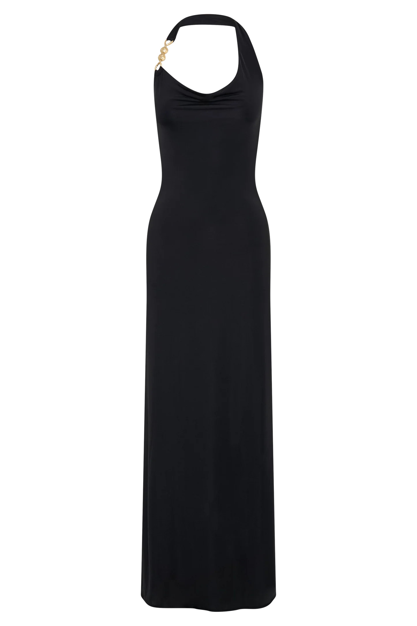 Slinky Halter Maxi Dress - Black | MESHKI US