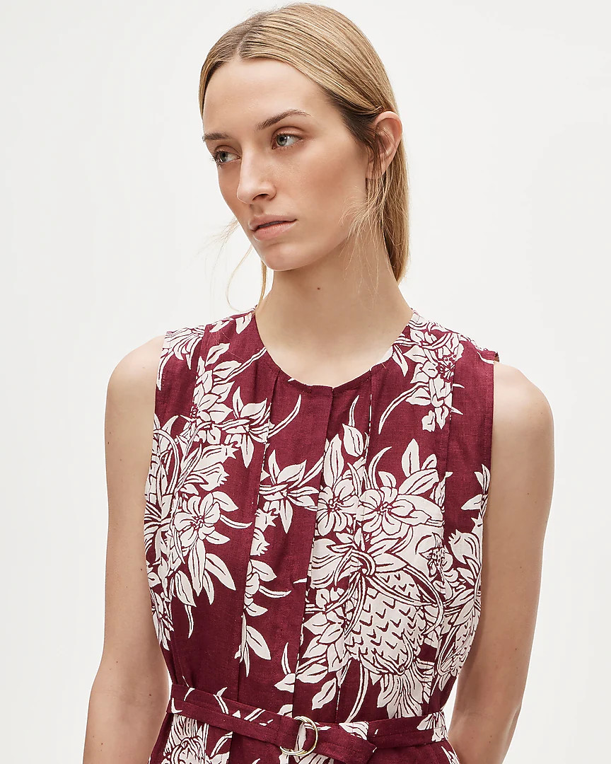 Seamed linen dress with removable belt in pineapple garden print | J. Crew US