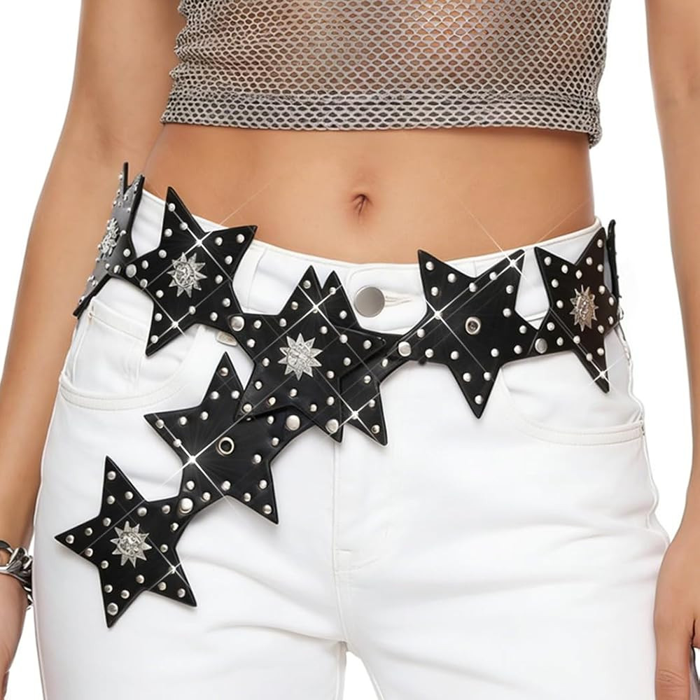 BODIY Star Leather Waist Belt Y2K Wide Belts Vintage Dress Belt PU Accessories for Women | Amazon (US)
