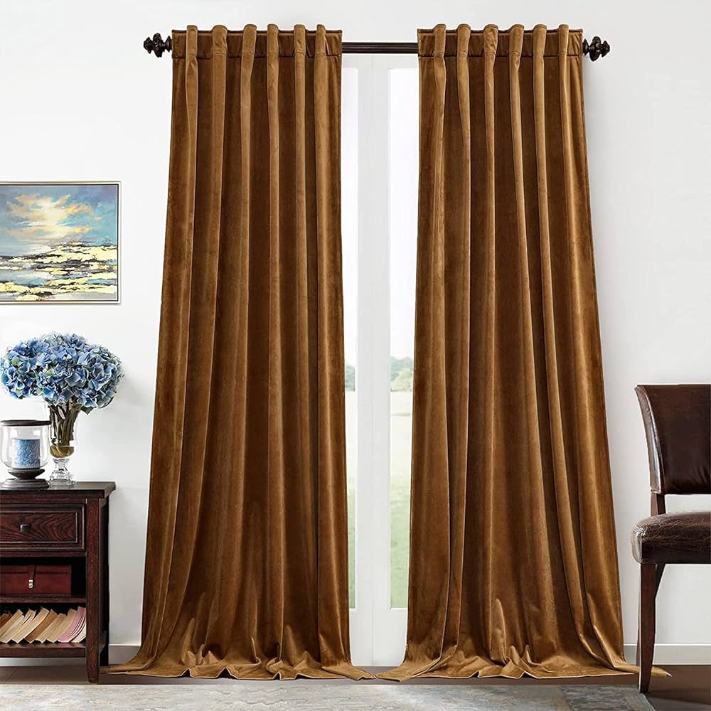 Benedeco Gold Brown Velvet Curtains for Bedroom Window with Back Tab, Super Soft Vintage Luxury H... | Amazon (US)