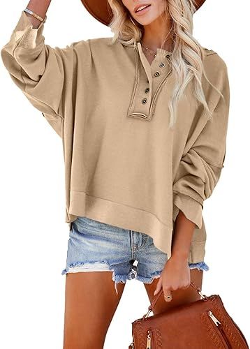 Dokotoo Hoodies for Women 2024 Fashion Fall V Neck Button Down Long Sleeve Hooded Sweatshirts Top... | Amazon (US)