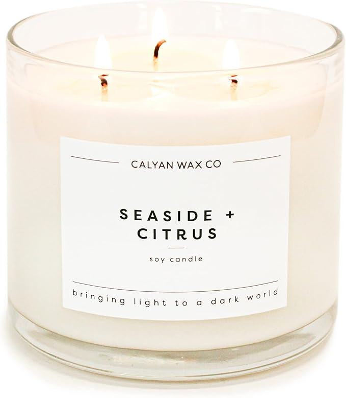 Calyan Wax Co. 3 Wick Candle, Seaside + Citrus Scented Candle, 43 Hour Burn Time, 3 Wick Soy Cand... | Amazon (US)