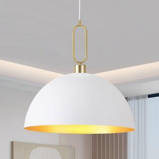 60-Watt 1 Light White 19.68 in. Large Dome Pendant Light for Kitchen Island Dining Nook Entryway Foyer No Bulbs Included | The Home Depot