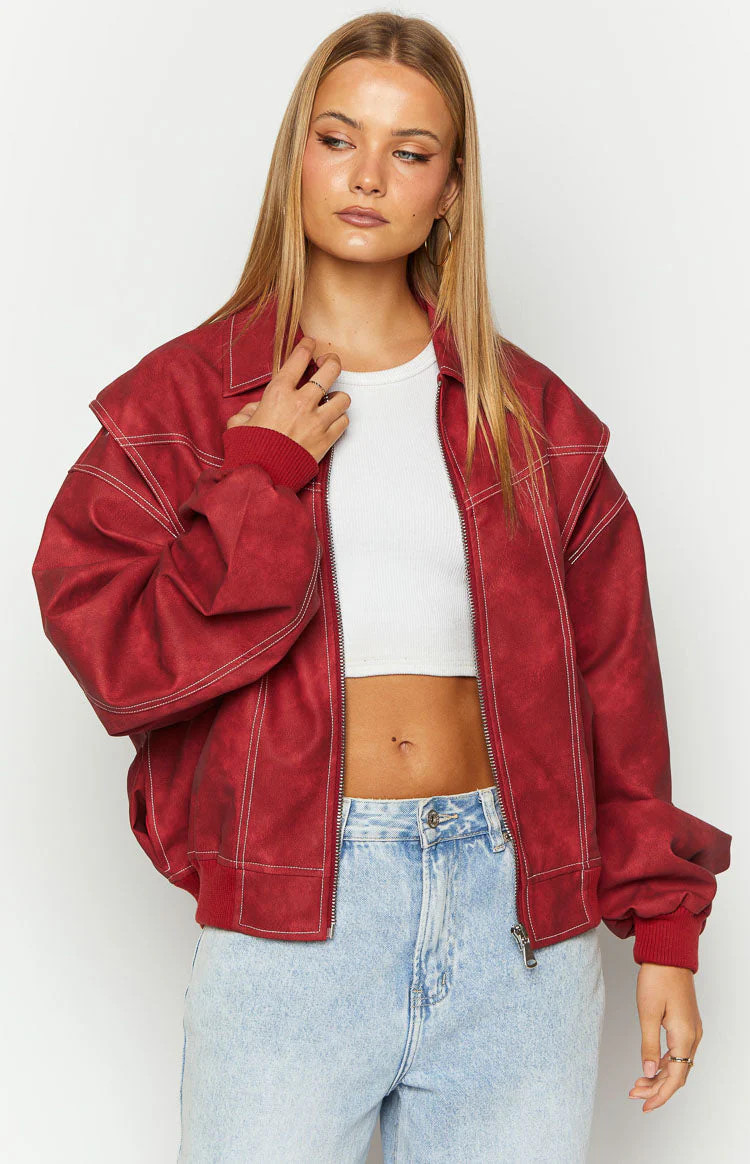 Lioness Vista Crimson Bomber Jacket | Beginning Boutique (US)