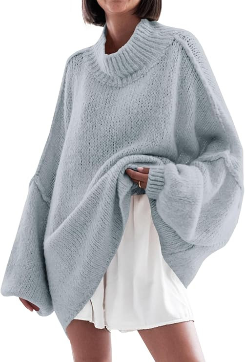 Saodimallsu Womens Oversized Sweaters Mock Neck Batwing Long Sleeve 2025 Fall Trendy Ribbed Knit ... | Amazon (US)