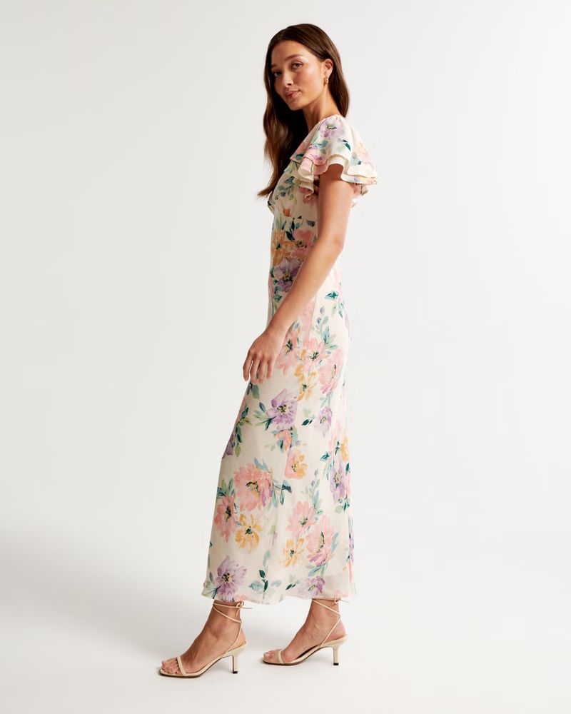 Women's Ruffle Sleeve Slip Maxi Dress | Women's New Arrivals | Abercrombie.com | Abercrombie & Fitch (US)