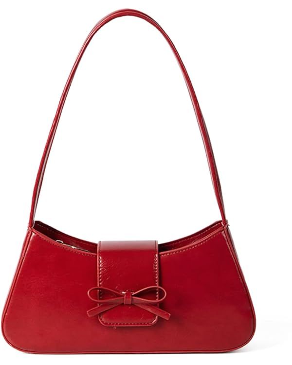 Red Shoulder Bag Coquette Bow Purse for Women Y2k Hobo Handbags Trendy Clutch Red Purse Vegan Lea... | Amazon (US)