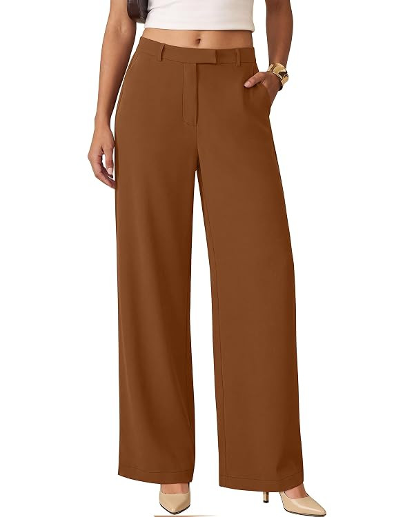 ANRABESS Womens Wide Leg Business Casual Pants 2026 High Elastic Waisted Loose Fit Work Office Tr... | Amazon (US)