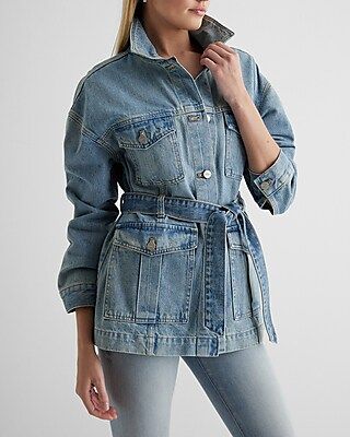 Belted Light Wash Denim Jacket | Express